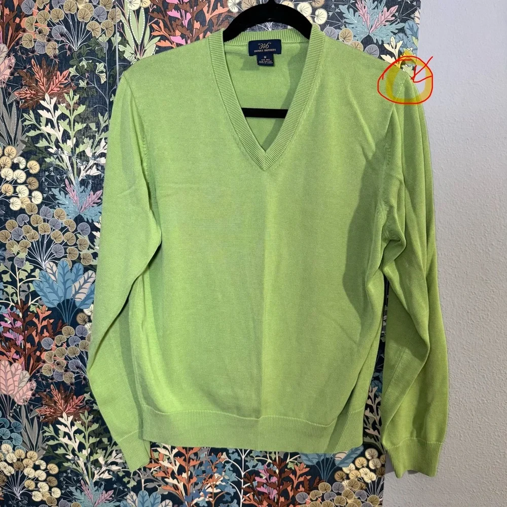 Brooks Brothers 346 Silk Cotton V‑Neck Sweater M Men’s Green.Preppy/minimalist